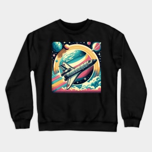 Orbital Dreams: Retro Shuttle Over Cosmic Vistas Crewneck Sweatshirt